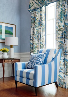 Thibaut Bergamo Stripe Fabric in Cloud